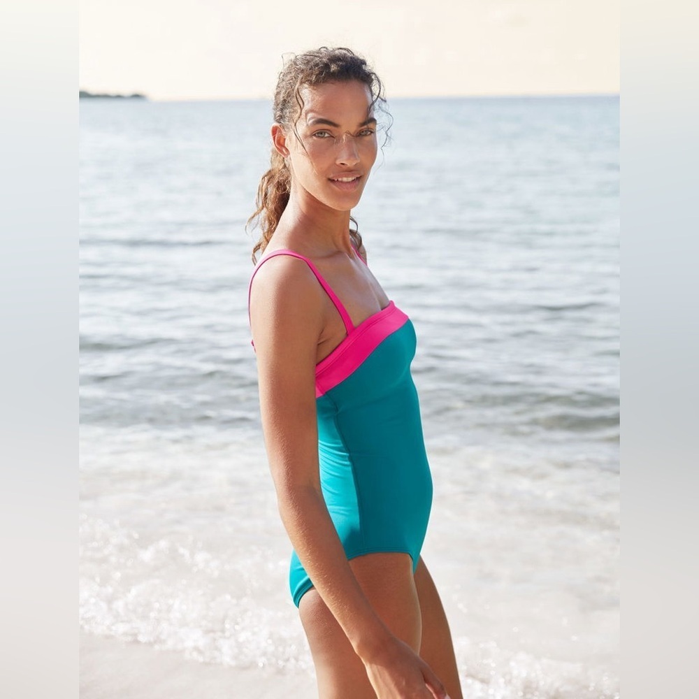 BODEN teal blue pink Salerno Bandeau one piece Swimsuit size 12 - Picture 3 of 8